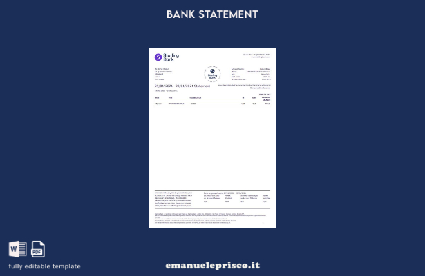 modello word di estratto conto bancario Starling del Regno Unito in stile verifi